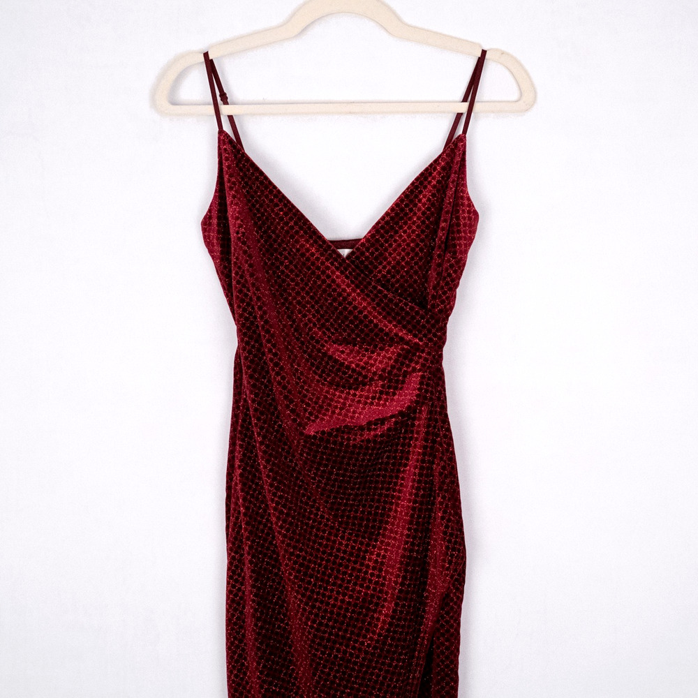 Velvety Velour Glittery Burgundy Cocktail Event Dress Juniors SMALL Asymmetric - Picture 2 of 5